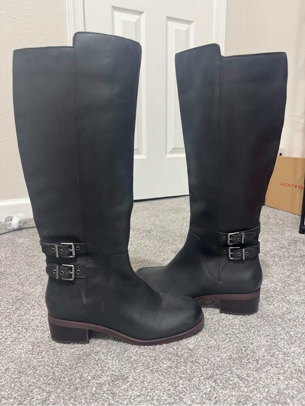 Lucky Brand Black Riding Leather Boots with Double Buckle
